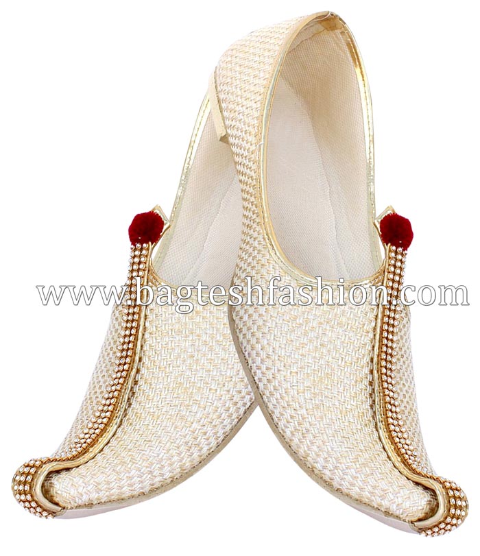 Wedding Cream Jute Mojari Shoes Online 