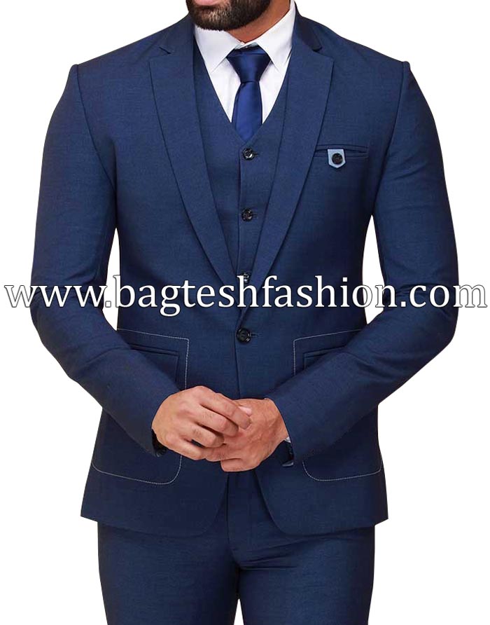Notch Lapel Navy Blue Bridegroom Suit Online | Bagtesh Fashion