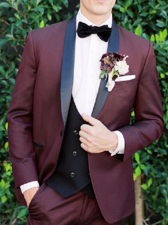 Burgundy - Men Tuxedo Suit, Wedding Tuxedo